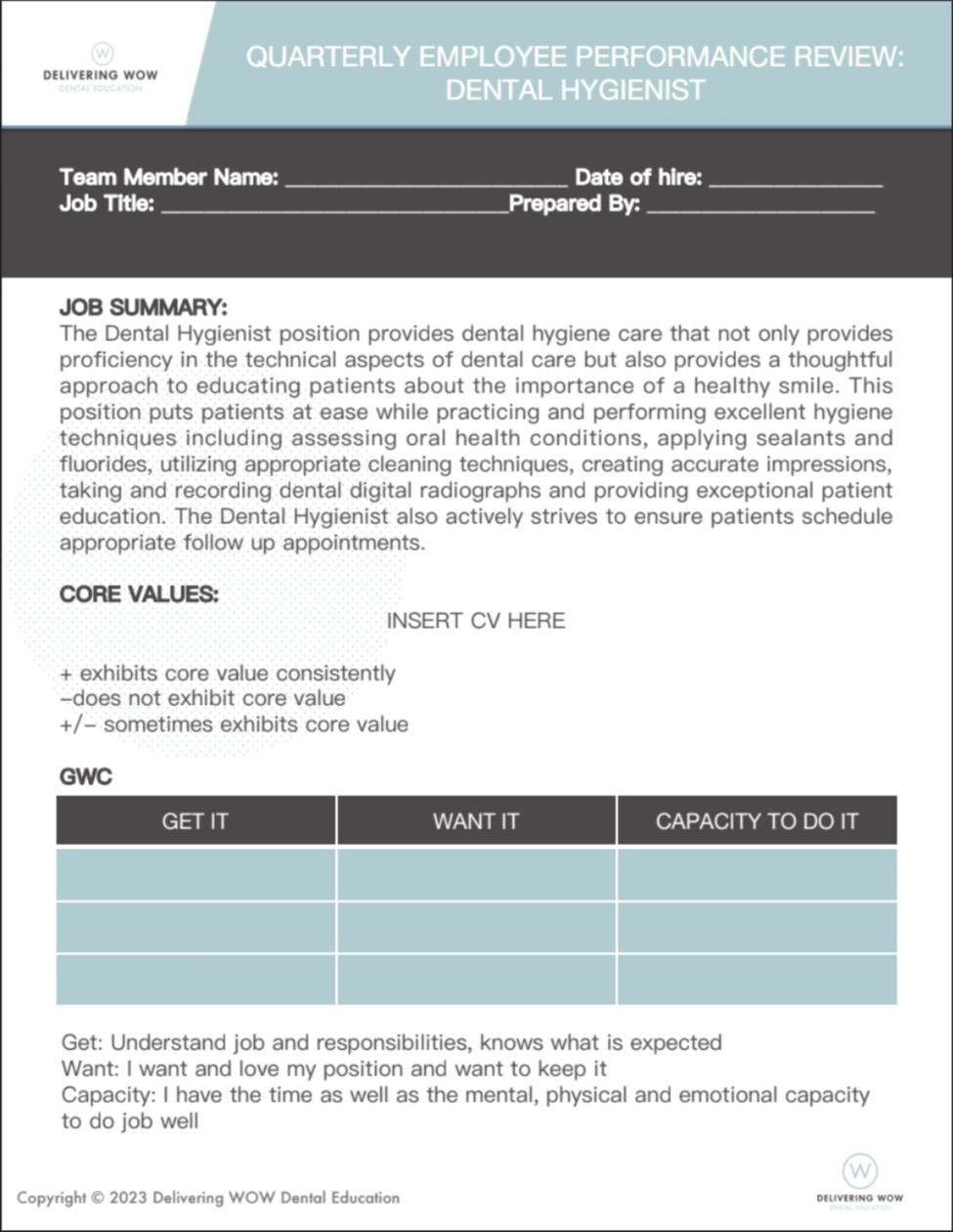 Dental Hygienist Quarterly Employee Performance DentalFlix